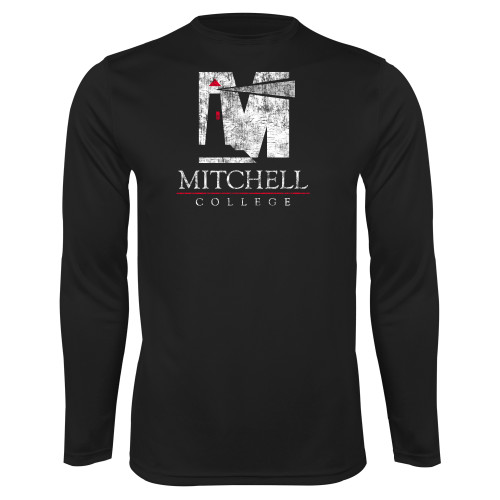  Black Performance Long Sleeve Shirt - Mitchell College Vertical Distressed