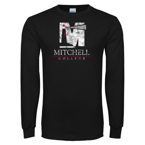  Black Long Sleeve T Shirt - Mitchell College Vertical Distressed