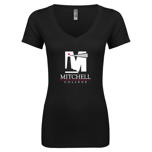  Next Level Womens Black Ideal V Tee - Mitchell College Vertical Logo