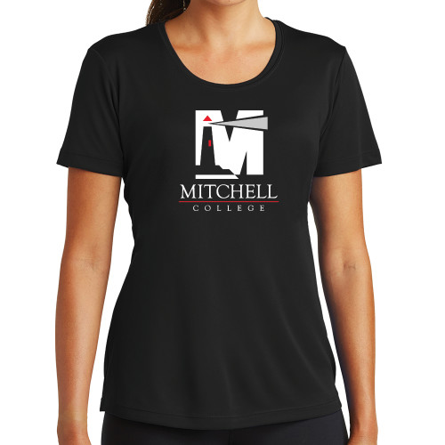  Womens Black Performance Tee - Mitchell College Vertical Logo