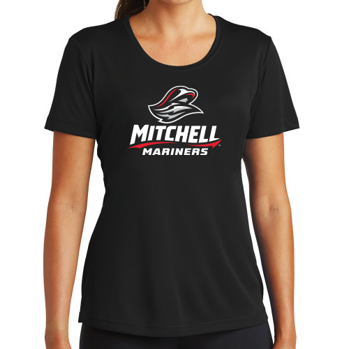  Womens Black Performance Tee - Mitchell Mariners Stacked