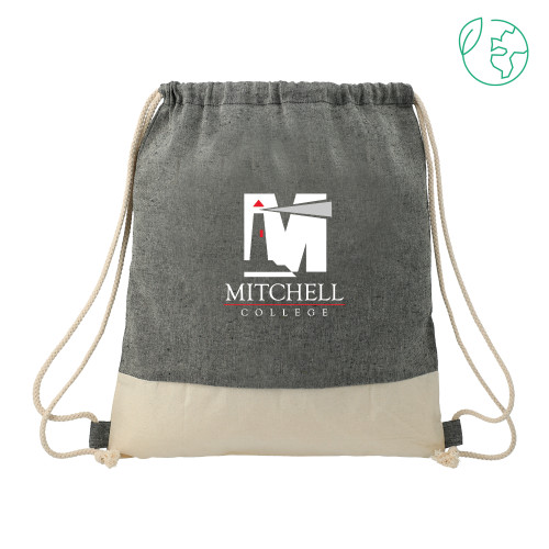  Split Recycled Cotton Natural/Black Drawstring Bag - Mitchell College Vertical Logo