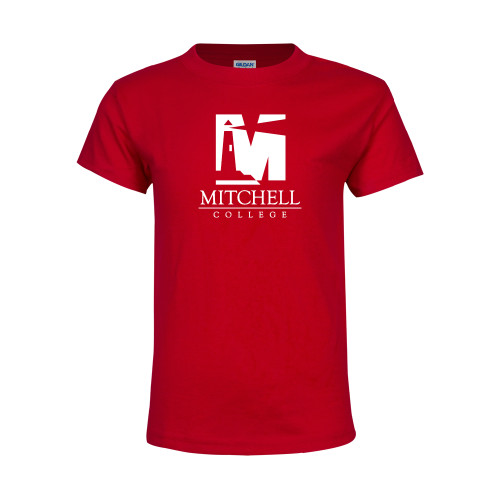  Youth Red T Shirt - Mitchell College Vertical Logo