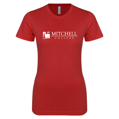  Next Level Womens Red Boyfriend Tee - Mitchell College Horizontal Logo
