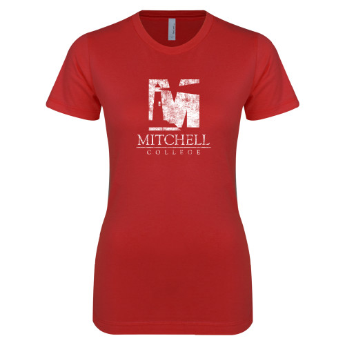  Next Level Womens Red Boyfriend Tee - Mitchell College Vertical Distressed
