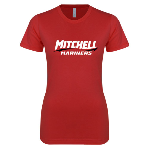  Next Level Womens Red Boyfriend Tee - Mitchell Mariners Wordmark