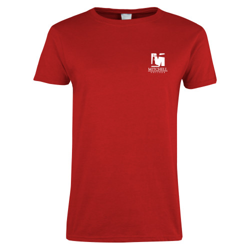 Womens Short Sleeve Red Tee - Mitchell College Vertical Logo