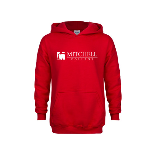  Youth Red Fleece Hoodie - Mitchell College Horizontal Logo