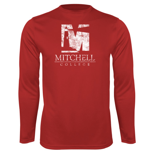  Red Performance Long Sleeve Shirt - Mitchell College Vertical Distressed