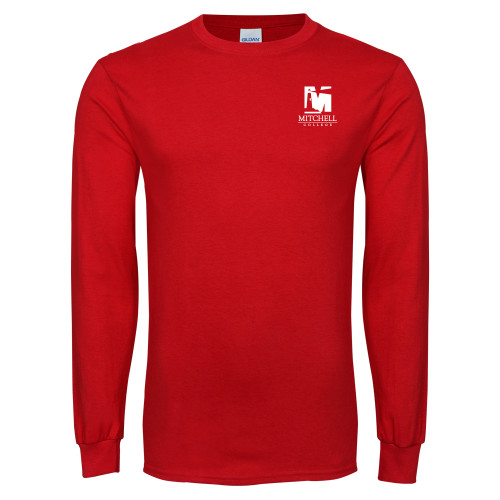  Red Long Sleeve T Shirt - Mitchell College Vertical Logo
