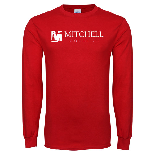  Red Long Sleeve T Shirt - Mitchell College Horizontal Logo