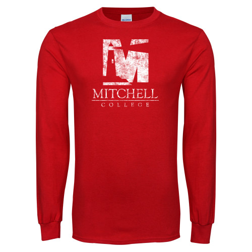  Red Long Sleeve T Shirt - Mitchell College Vertical Distressed