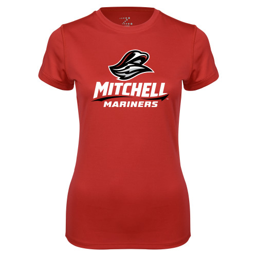  Womens Red Performance Tee - Mitchell Mariners Stacked