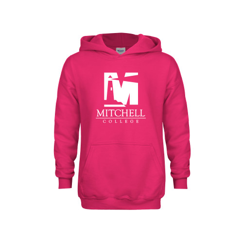  Youth Hot Pink Fleece Hoodie - Mitchell College Vertical Logo
