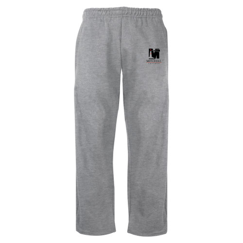  Grey Fleece Open Bottom Pant - Mitchell College Vertical Logo
