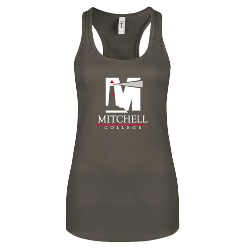  Next Level Womens Charcoal Racerback Tank - Mitchell College Vertical Logo