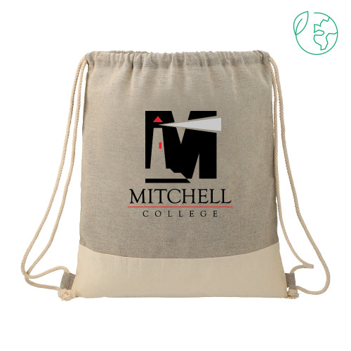  Split Recycled Cotton Grey/Natural Drawstring Bag - Mitchell College Vertical Logo