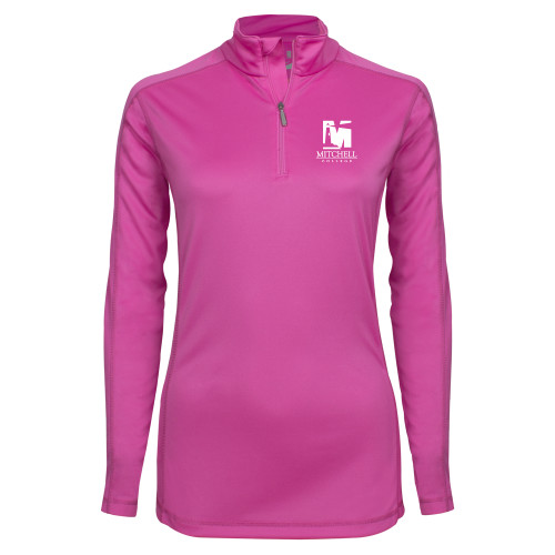  Syntrel Womens Raspberry Interlock 1/4 Zip - Mitchell College Vertical Logo