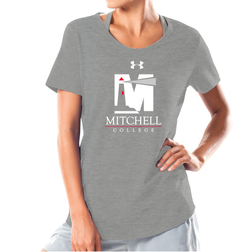  Under Armour Womens Grey Charged Cotton Tee - Mitchell College Vertical Logo