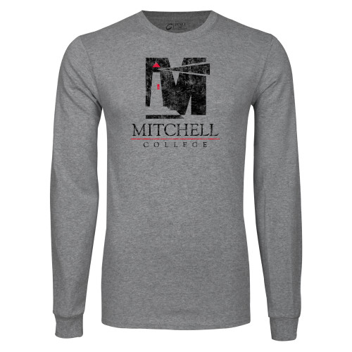  Grey Long Sleeve T Shirt - Mitchell College Vertical Distressed