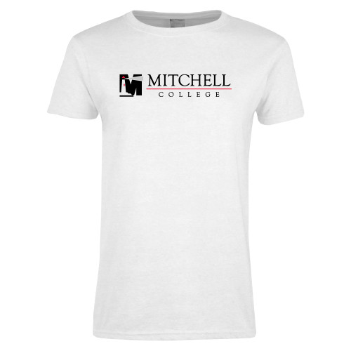  Womens White Short Sleeve Tee - Mitchell College Horizontal Logo