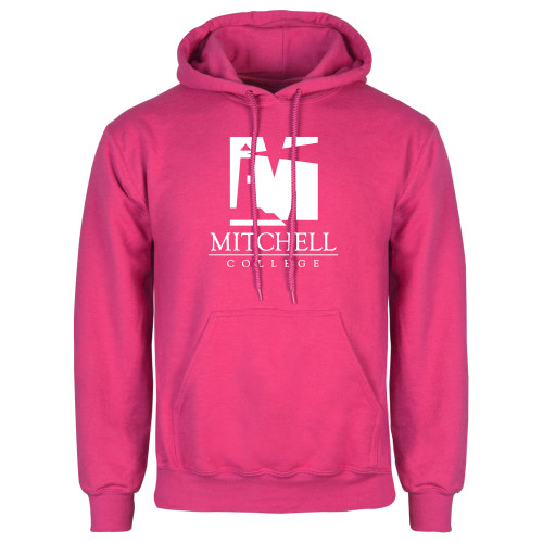  Womens Fuchsia Fleece Hoodie - Mitchell College Vertical Logo