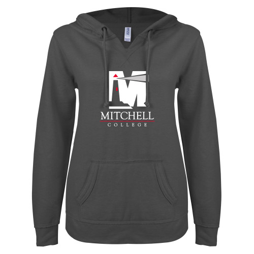 Main Image for  ENZA Womens Dark Heather V Notch Raw Edge Fleece Hoodie
