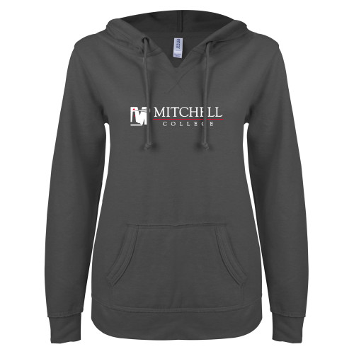 Main Image for  ENZA Womens Dark Heather V Notch Raw Edge Fleece Hoodie