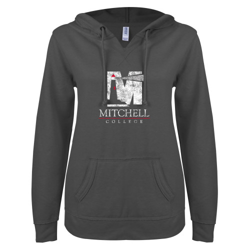 Main Image for  ENZA Womens Dark Heather V Notch Raw Edge Fleece Hoodie