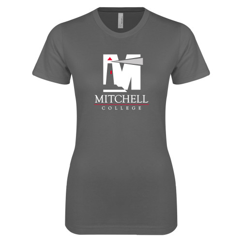  Next Level Womens Charcoal Boyfriend Tee - Mitchell College Vertical Logo