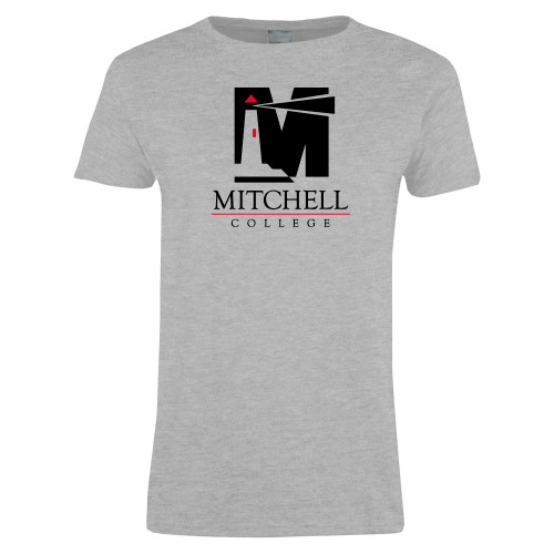  Womens Grey Short Sleeve Tee - Mitchell College Vertical Logo