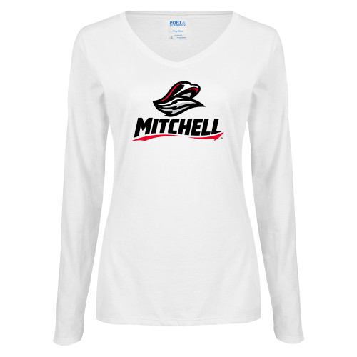  Womens White Long Sleeve V Neck Tee - Mitchell W Mariner