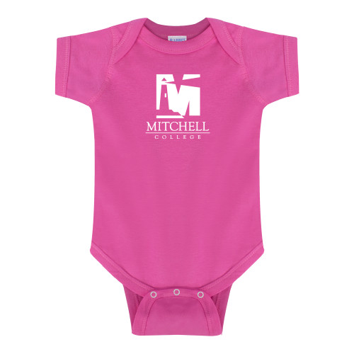  Fuchsia Infant Onesie - Mitchell College Vertical Logo