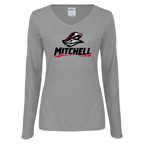  Womens Grey Long Sleeve V Neck Tee  - Mitchell W Mariner