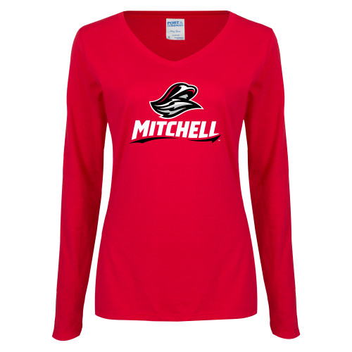  Womens Red Long Sleeve V Neck Tee - Mitchell W Mariner