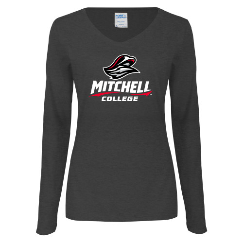  Womens Dark Heather Long Sleeve V Neck Tee  - Primary Athletics Mark