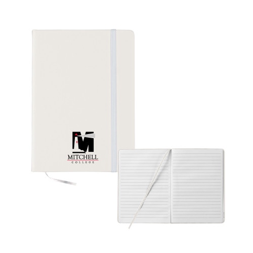  5x7 White Hard Cover Journal - Mitchell College Vertical Logo