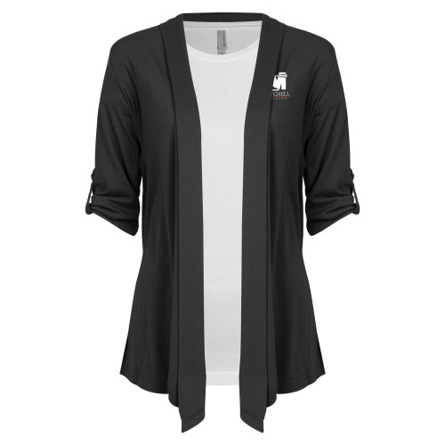  Womens Grey Drape Front Cardigan Sweater - Mitchell College Vertical Logo