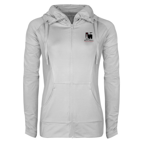  Womens White Sport Wick Stretch Full Zip Jacket - Mitchell College Vertical Logo