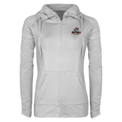  Womens White Sport Wick Stretch Full Zip Jacket - Primary Athletics Mark