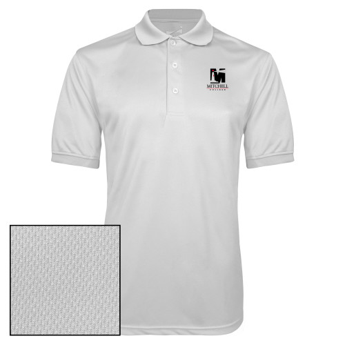  White Dry Mesh Polo - Mitchell College Vertical Logo