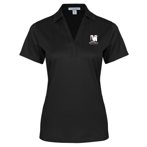  Womens Black Performance Fine Jacquard Polo - Mitchell College Vertical Logo