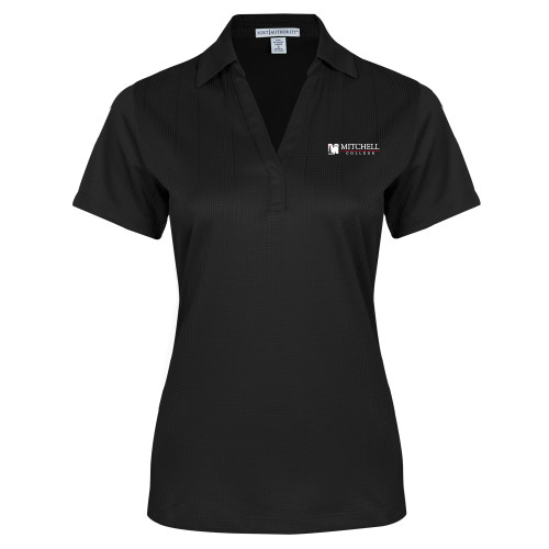  Womens Black Performance Fine Jacquard Polo - Mitchell College Horizontal Logo
