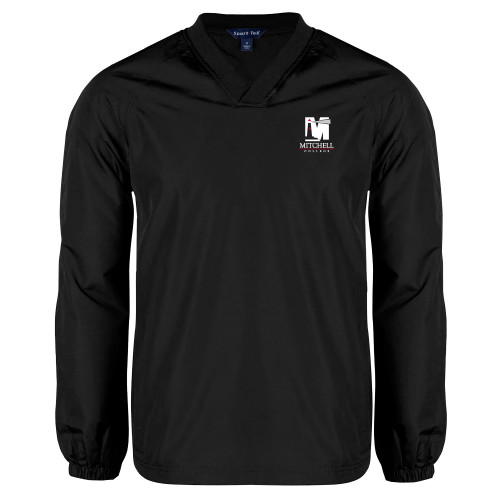  Black V Neck Raglan Windshirt - Mitchell College Vertical Logo