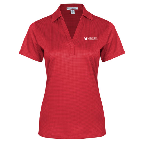  Womens Red Performance Fine Jacquard Polo - Mitchell College Horizontal Logo