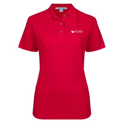  Womens Silk Touch Red Pique Polo - Mitchell College Horizontal Logo