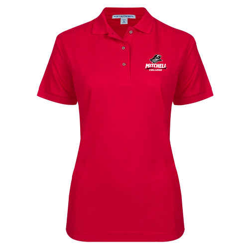  Womens Silk Touch Red Pique Polo - Primary Athletics Mark