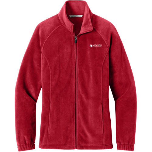  Womens Red Fleece Full Zip Jacket - Mitchell College Horizontal Logo