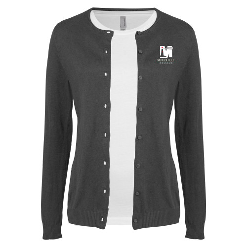  Womens Charcoal Cardigan Sweater - Mitchell College Vertical Logo