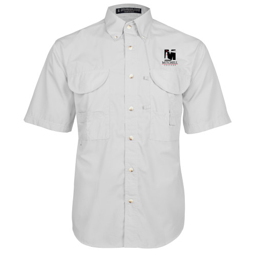  White Fishing Shirt Performance Short Sleeve - Mitchell College Vertical Logo
